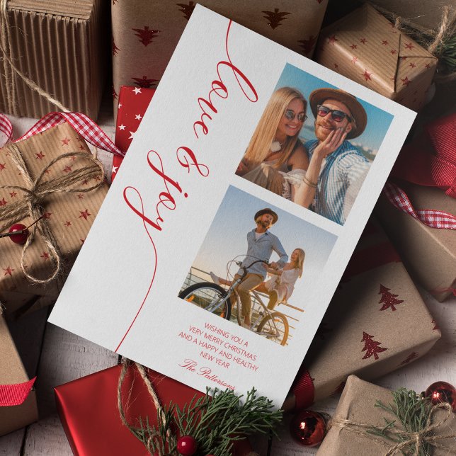 Cartão De Festividades Foto do Script de Natal Love & Joy (Criador carregado)