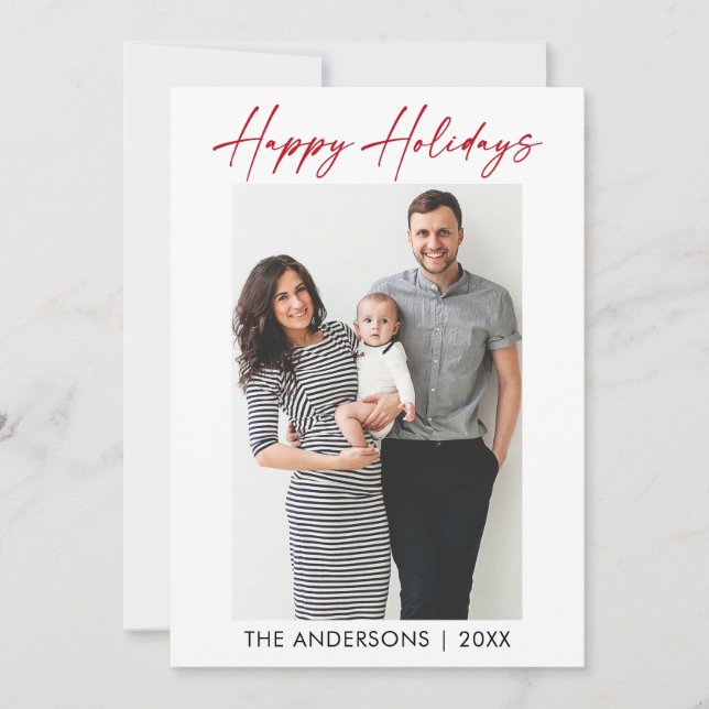 Cartão De Festividades Foto do Script de Tinta Vermelha da Caligrafia Mod (Frente)