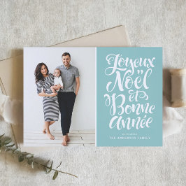 Cartão De Festividades Foto do Script Light Blue Joyeux Noël et Bonne Ann