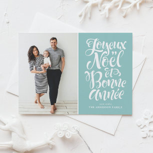 Cartão De Festividades Foto do Script Light Blue Joyeux Noël et Bonne Ann