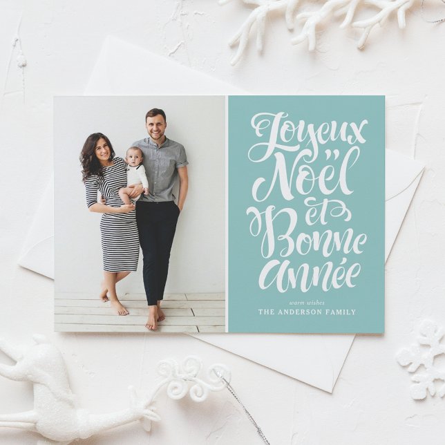 Cartão De Festividades Foto do Script Light Blue Joyeux Noël et Bonne Ann (Criador carregado)