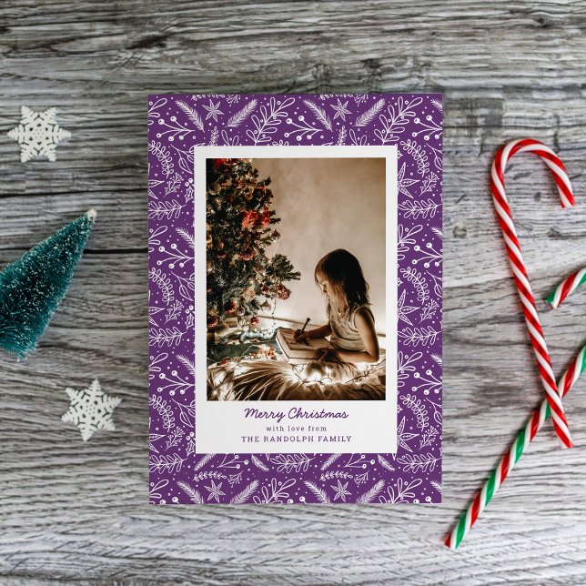 Cartão De Festividades Foto do Solteiro Vertical (Plum) em Greenery de Na (Criador carregado)