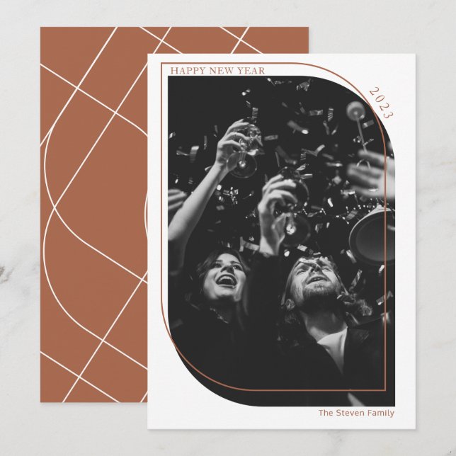 Cartão De Festividades Foto do terracotta do ano novo moderno (Frente/Verso)