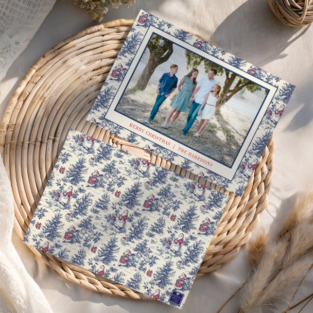 Cartão De Festividades Foto do Toile de Papais noeis de Natal Azul (Criador carregado)