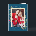 Cartão De Festividades Foto do Winter Blue Peace and Love Holly Berries<br><div class="desc">Envie seus desejos/mensagens de Natal com este Mistletoe Cartões com fotos Botânicos que apresentam Watercolor Floral e Berries com um pouco Dourado Confetti para realçar sua mensagem de saudação. (1) Para mais personalização, clique no link "personalizar mais" e use nossa ferramenta design para modificar esse modelo. (2) Se você prefere...</div>