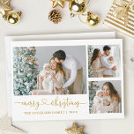 Cartão De Festividades Foto Dourada 3 de Natal do Heart Script Calliograf<br><div class="desc">Carteira de Natal Feliz 3 Foto Feriado do Coração da Caligrafia Moderna - Texto Dourado</div>