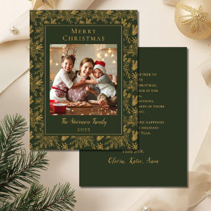 Cartão De Festividades Foto Dourada de Faux Verde Feliz Natal Elegante