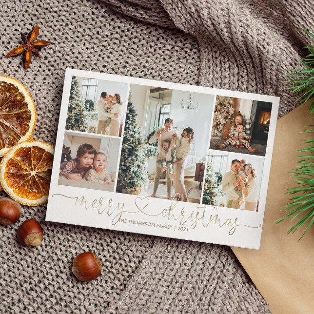 Cartão De Festividades Foto Dourada de Feliz Natal 5 (Criador carregado)