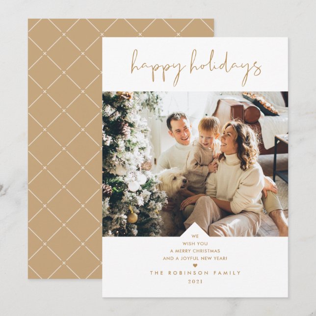 Cartão De Festividades Foto Dourada de Natal Elegante de Script Moderno (Frente/Verso)