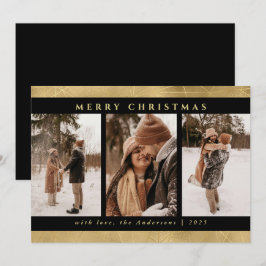 Cartão De Festividades Foto Dourada de Natal Moderno, Preto e Faux