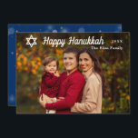Cartão De Festividades Foto Dourada e azul de Hanukkah feliz moderno<br><div class="desc">Cartão de Férias Azul e Dourado do Hanukkah Feliz Moderno</div>