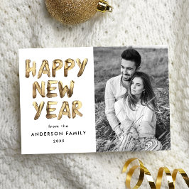Cartão De Festividades Foto Dourada e escrita do Feliz ano novo moderno