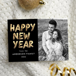 Cartão De Festividades Foto Dourada e preta do Feliz ano novo moderno