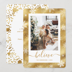 Cartão De Festividades Foto Dourada Elegante Snowflake