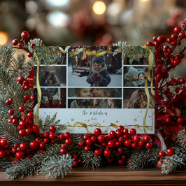 Cartão De Festividades Foto Dourada Fita Natal Russo