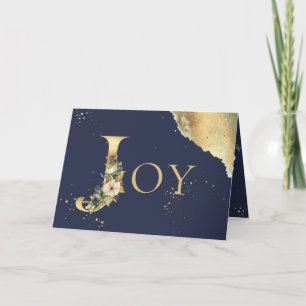 Cartão De Festividades Foto Dourada Floral Azul Natal Elegante