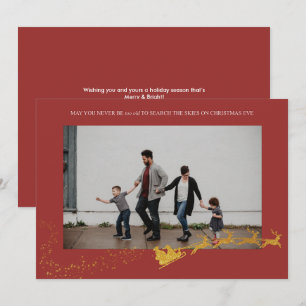 Cartão De Festividades Foto Dourada Glitter de Falência Vermelha Nunca Mu