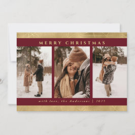 Cartão De Festividades Foto Dourada Red & Faux Na moda Natal Moderno