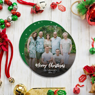 Cartão De Festividades Foto e nome da família de Natal feliz e elegante m