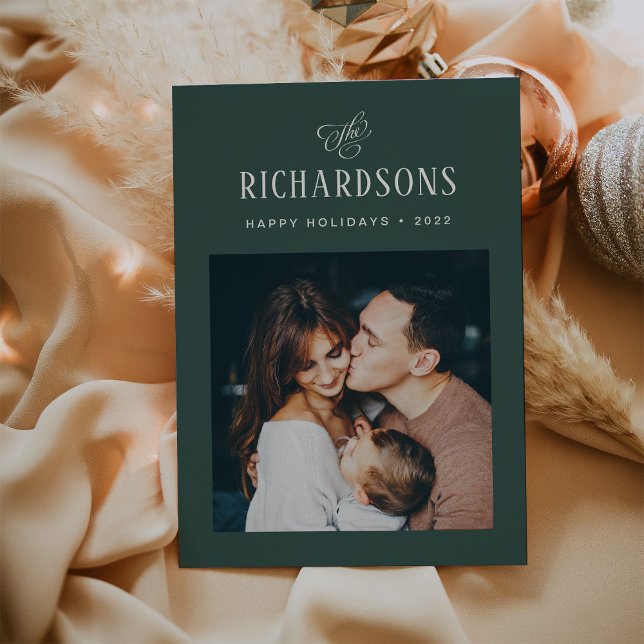 Cartão De Festividades Foto e nome da família Elegante | Feriados felizes (Criador carregado)