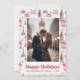 Cartão De Festividades Foto: Eiffel Tower Chic Paris Rosa Natal