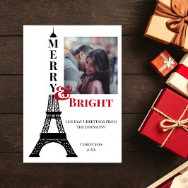 Cartão De Festividades Foto Eiffel Tower Paris Feliz e Natal brilhante