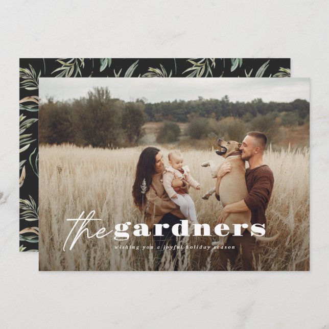 Cartão De Festividades Foto elegante, botânica negra mínima (Frente/Verso)