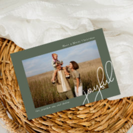 Cartão De Festividades Foto Elegante de Script de Alegria Verde de Pontos