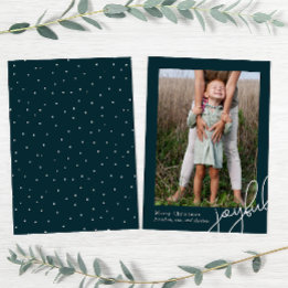 Cartão De Festividades Foto Elegante de Script Teal Joyful com Pontos Sim