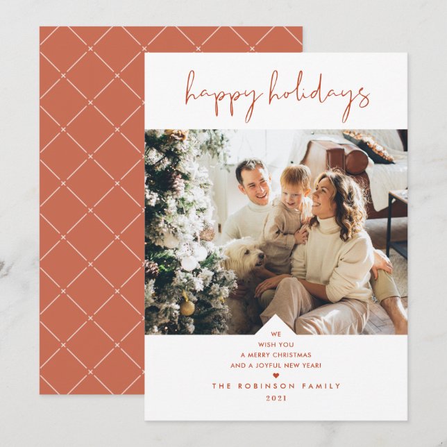 Cartão De Festividades Foto Elegante Rustic Boho Terracotta Rust (Frente/Verso)