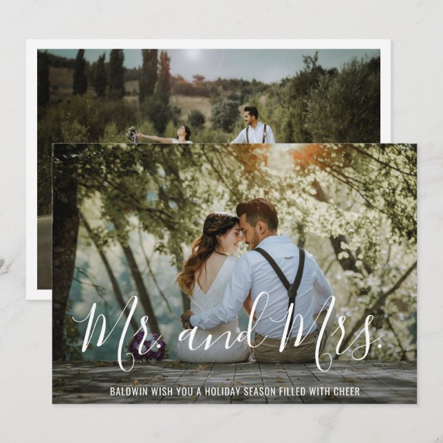 Cartão De Festividades Foto Elegante Simples Novo Natal (Frente/Verso)