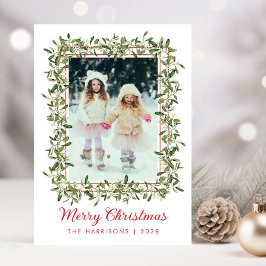 Cartão De Festividades Foto em aquarela de verde de Natal Feliz Natal