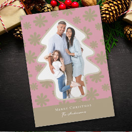 Cartão De Festividades Foto em forma de árvore de pinheiro, cor-de-rosa e