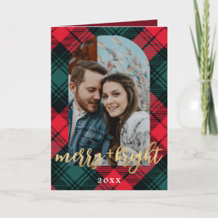 Cartão De Festividades Foto em Moldura de Arco Plaid Merry and Bright