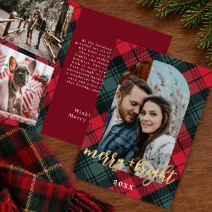 Cartão De Festividades Foto em Moldura de Arco Plaid Merry and Bright