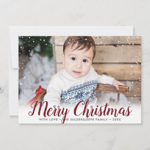 Cartão De Festividades Foto em Moldura do Natal Feliz com Neve