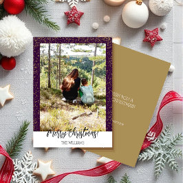 Cartão De Festividades Foto Emoldurada Natal Fofo com Brilho Roxo