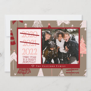 Cartão De Festividades Foto Engraçada 2021 2022 Árvores de Natal Rosa E
