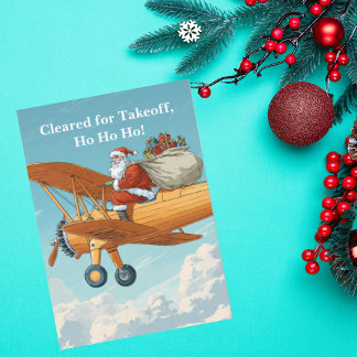 Cartão De Festividades Foto engraçada de avião antigo do Papai Noel pilot