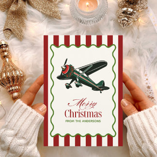 Cartão De Festividades Foto engraçada de avião antigo e árvore de Natal