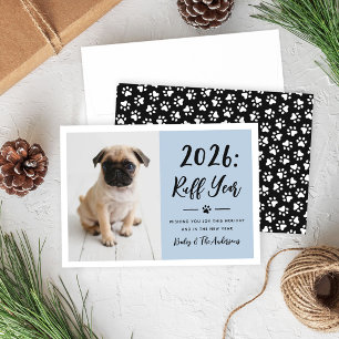 Cartão De Festividades Foto engraçada de cachorro em azul empoeirado Ano