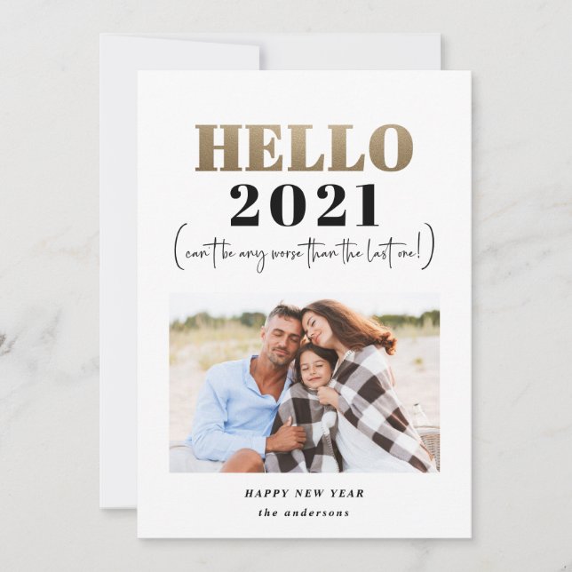 Cartão De Festividades Foto engraçada de ouro moderno, dia novo (Frente)