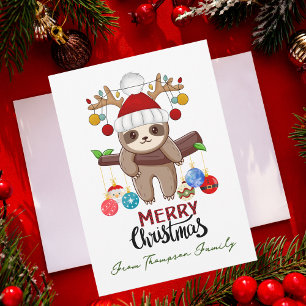 Cartão De Festividades Foto Engraçada de Preguiça de Natal & Família Pers