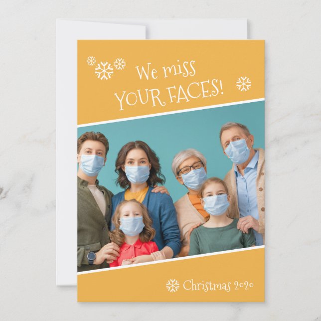 Cartão De Festividades Foto Engraçada Perdemos Seus Rostos Covid Amarelo (Frente)