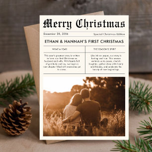 Cartão De Festividades Foto exclusiva do jornal de Natal recém-casado