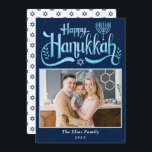 Cartão De Festividades Foto Feliz Chanucá Azul-Marinho Elegante<br><div class="desc">Cartão de Férias de Hanukkah Feliz Azul de Marinho Elegante</div>