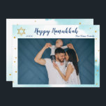Cartão De Festividades Foto Feliz Chanucá Dourada com Cor Azul Moderna<br><div class="desc">Cartão de Férias Feliz Hanukkah de Dourada Aquarela Azul Moderna</div>