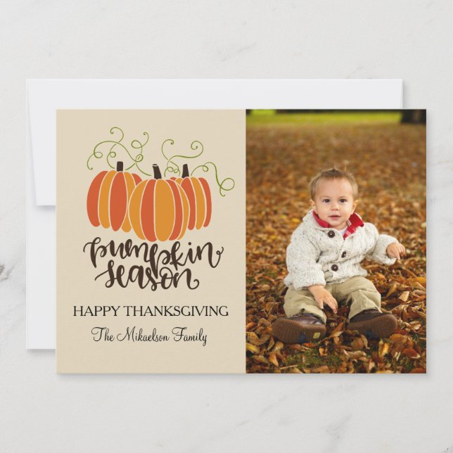 Cartão De Festividades Foto Feliz de Ação de Graças da Pumpkin Season (Frente)