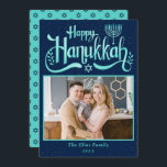 Cartão De Festividades Foto feliz de Hanukkah azul-ciano moderno<br><div class="desc">Cartão de Férias de Hanukkah Feliz Azul-Ciano Moderno</div>