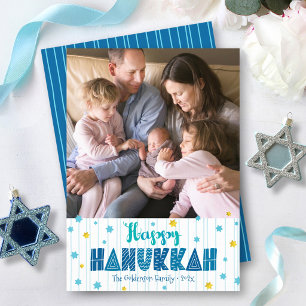 Cartão De Festividades Foto Feliz de Hanukkah Foto Moderna Tipografia Dou